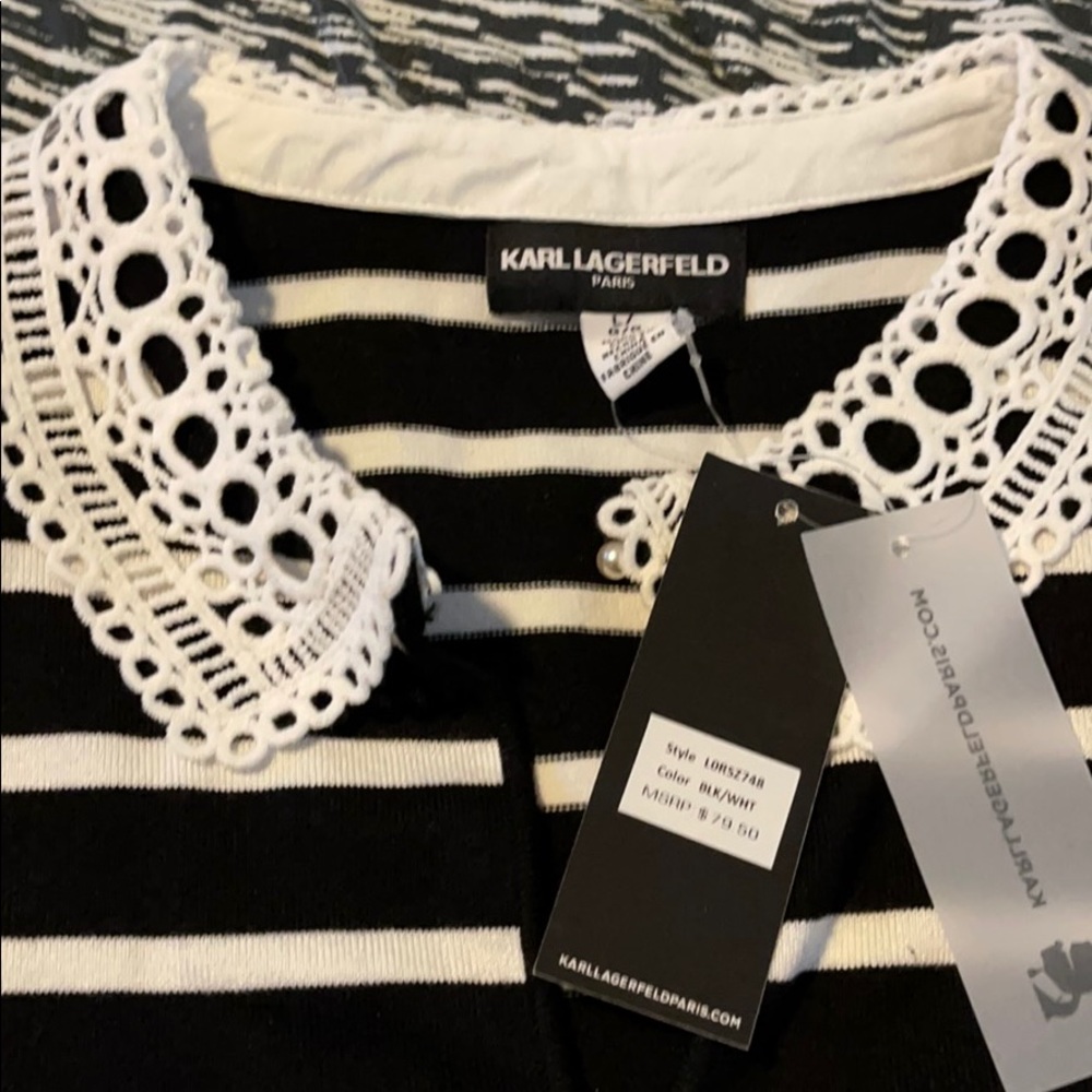 NWT Karl Lagerfeld Style LORSZ748 blk wht stripe
